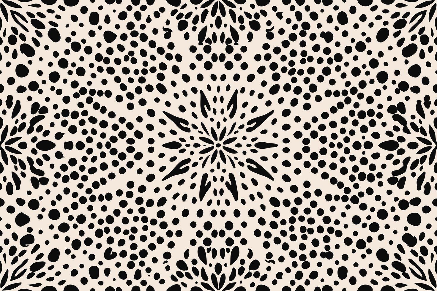Abstract Black and Beige Dotted Mandala Pattern Design. vector