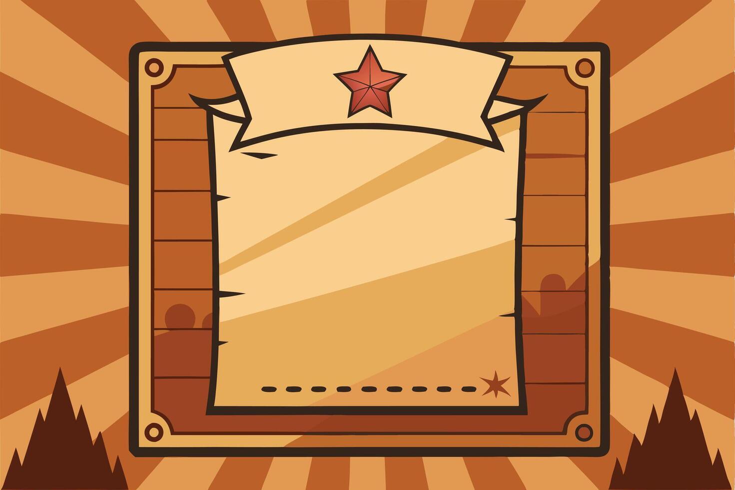 Vintage Western Star Banner Wooden Frame Retro Design Template. vector