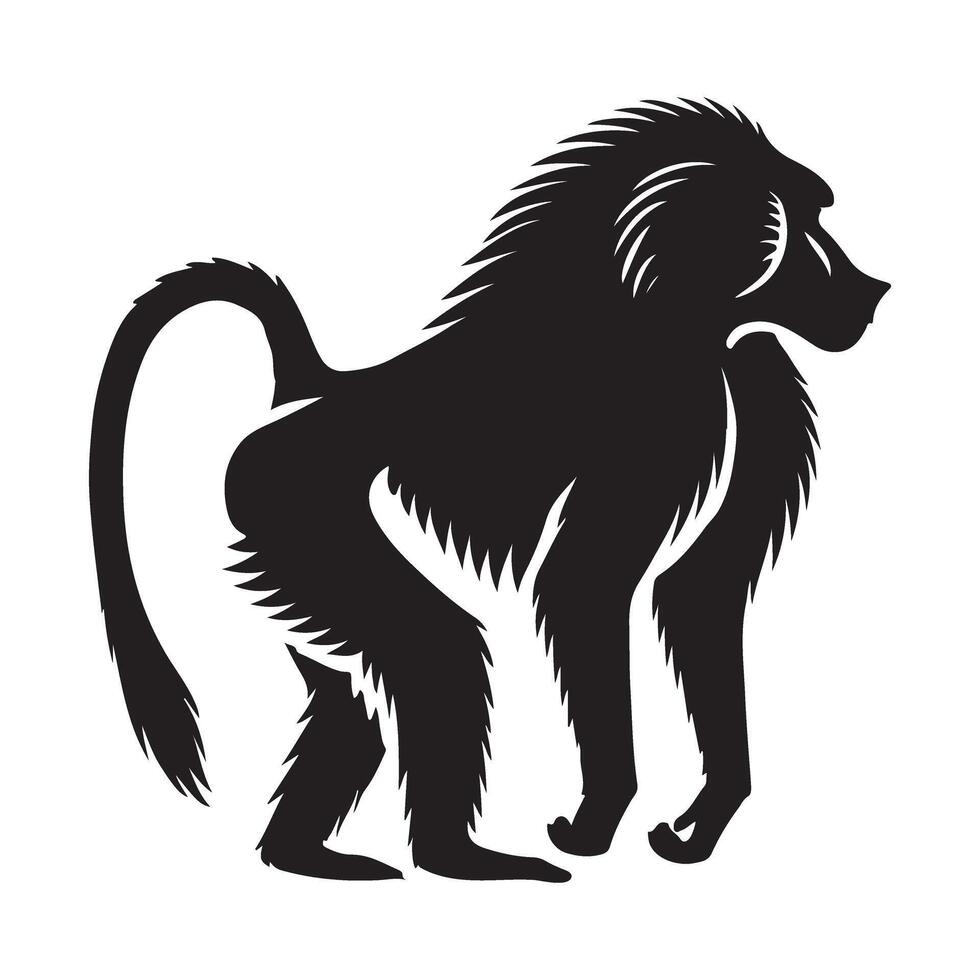 Detailed Baboon Silhouette Illustration vector