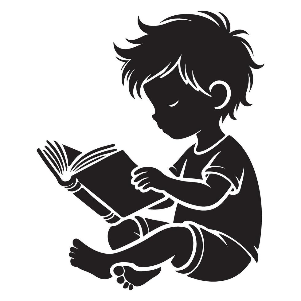 Silhouette of Child Reading Book Illustration vector