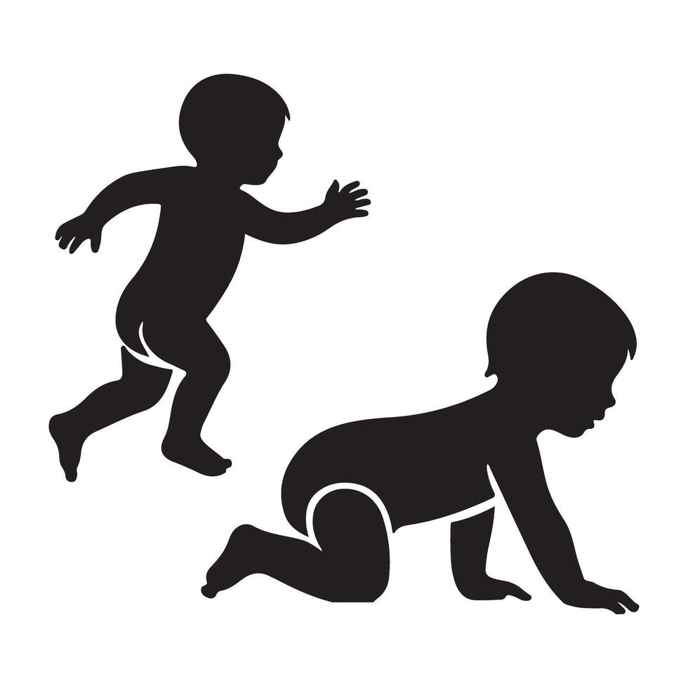 Baby Crawling and Running Silhouette Illustration vector