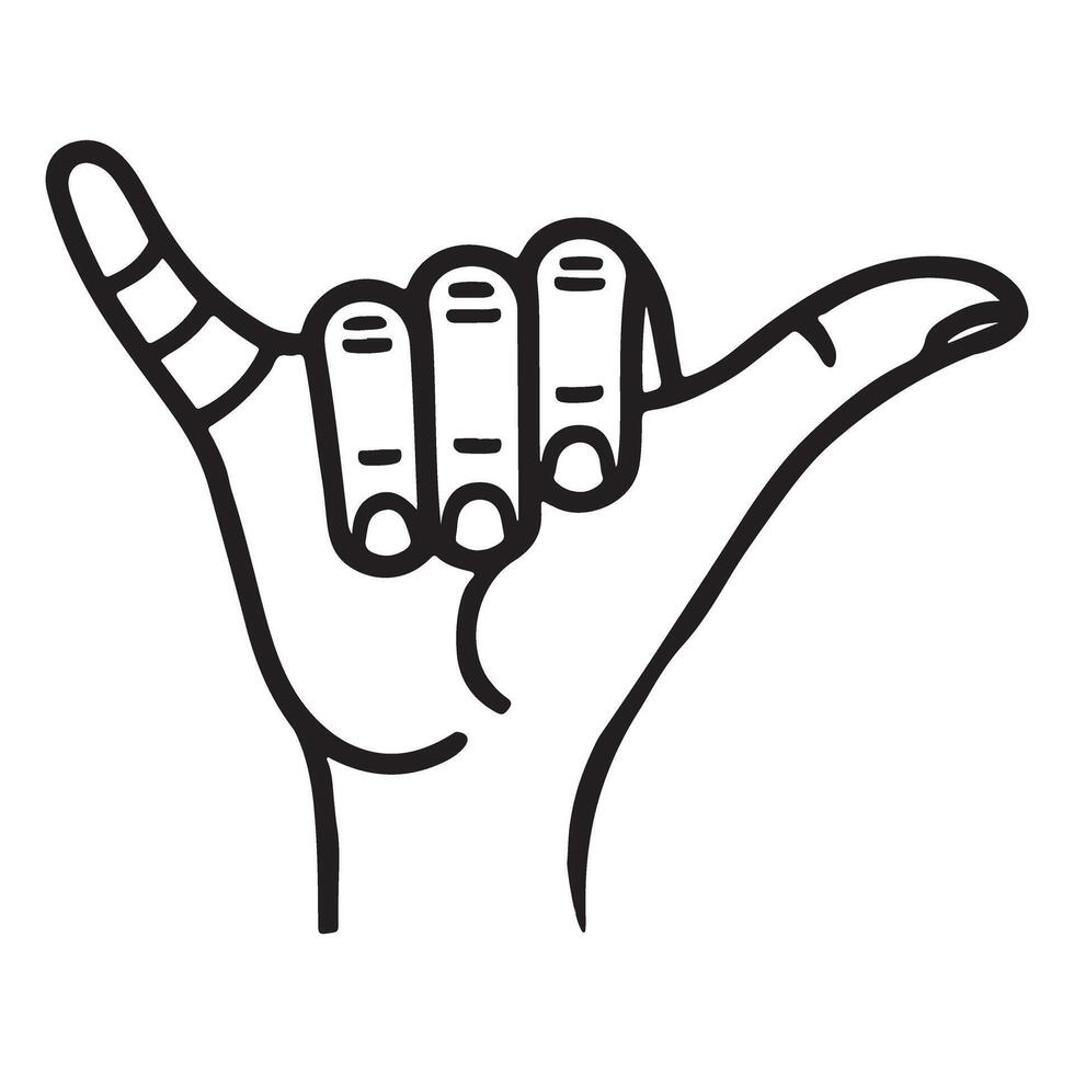 Hang Loose Hand Gesture Line Art Illustration vector