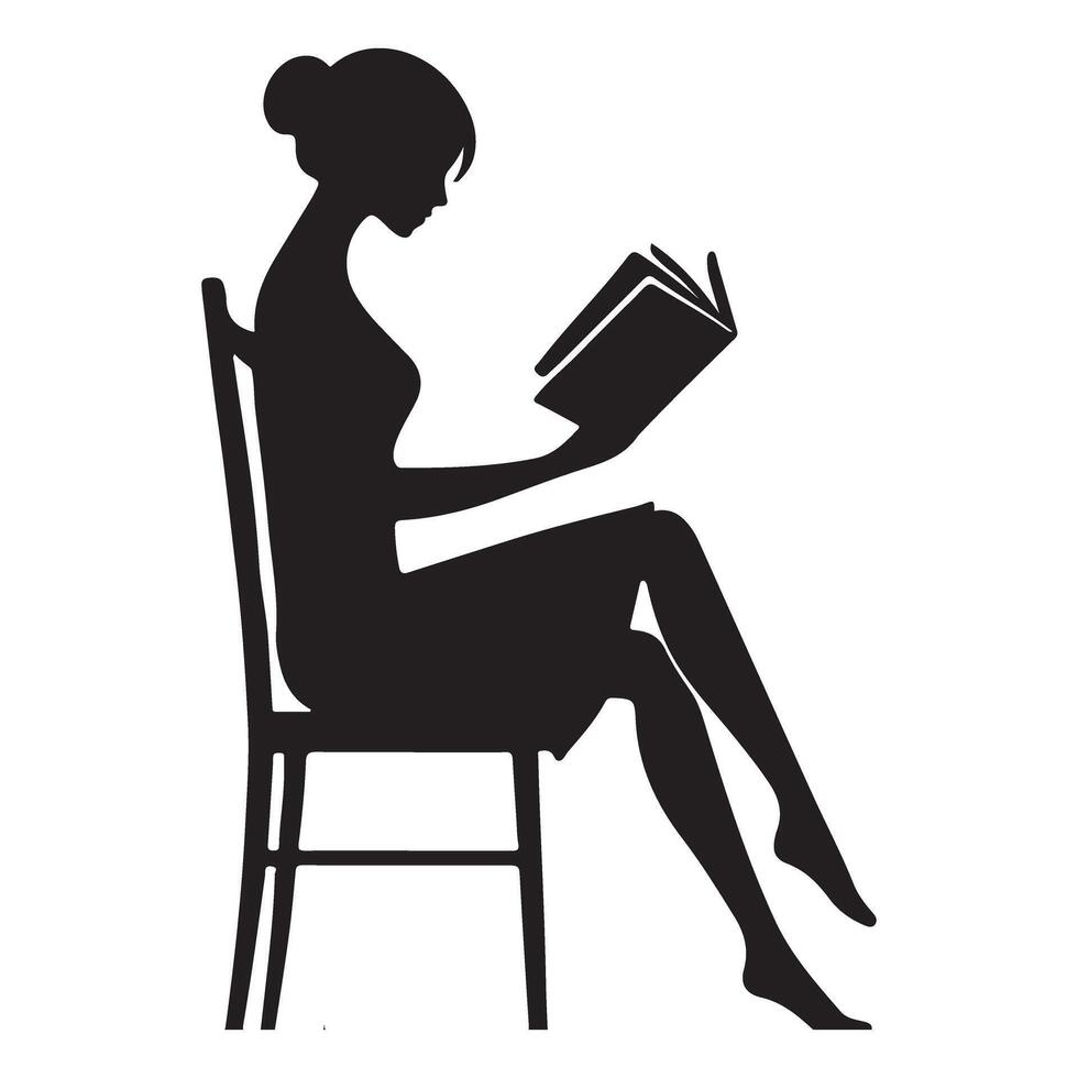 Silhouette of a Woman Reading a Book in a Chair vector
