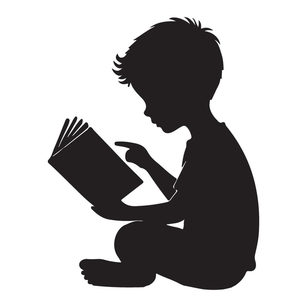 Silhouette of a Child Reading a Book vector