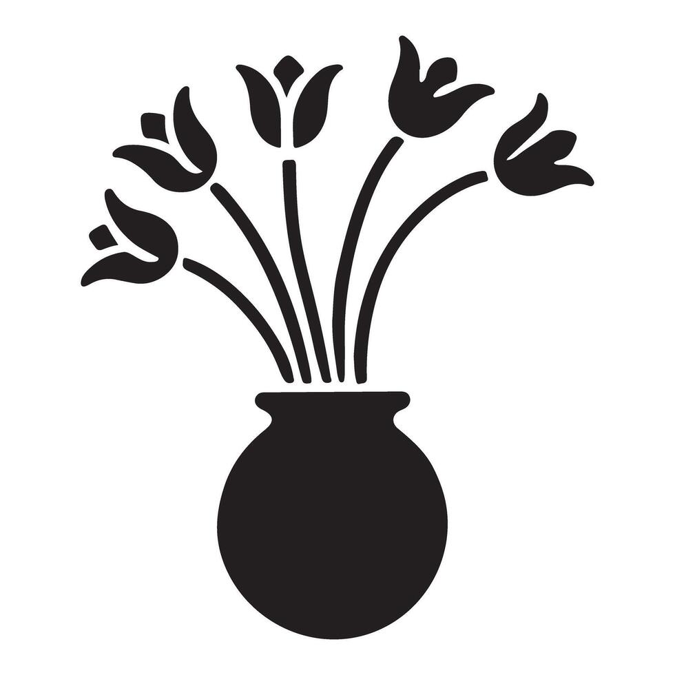 Simple Tulips in Vase Silhouette Illustration vector