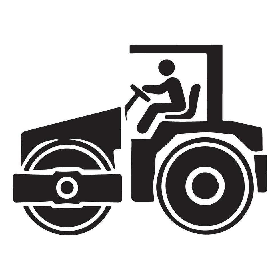 Powerful Black Silhouette Road Roller Machine Illustration vector