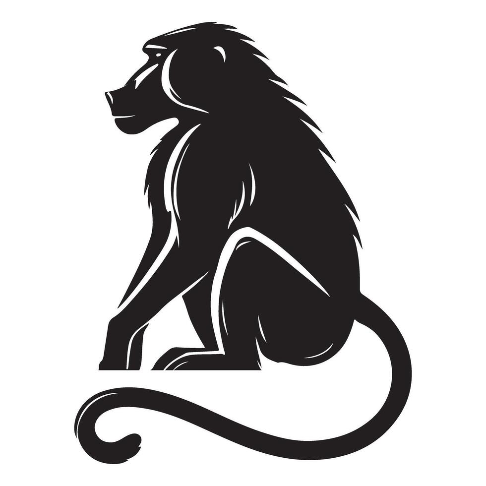 Relaxed Sitting Baboon Silhouette Art vector