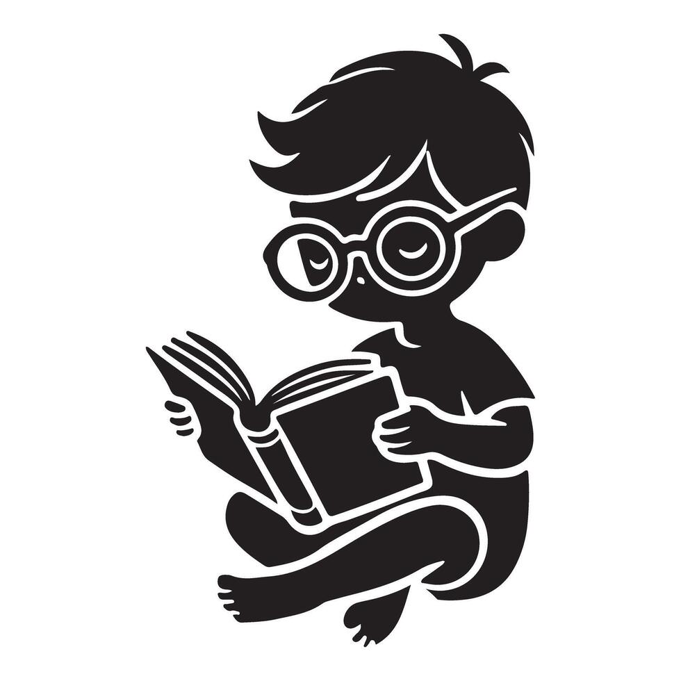 Silhouette of Boy Reading with Glasses vector