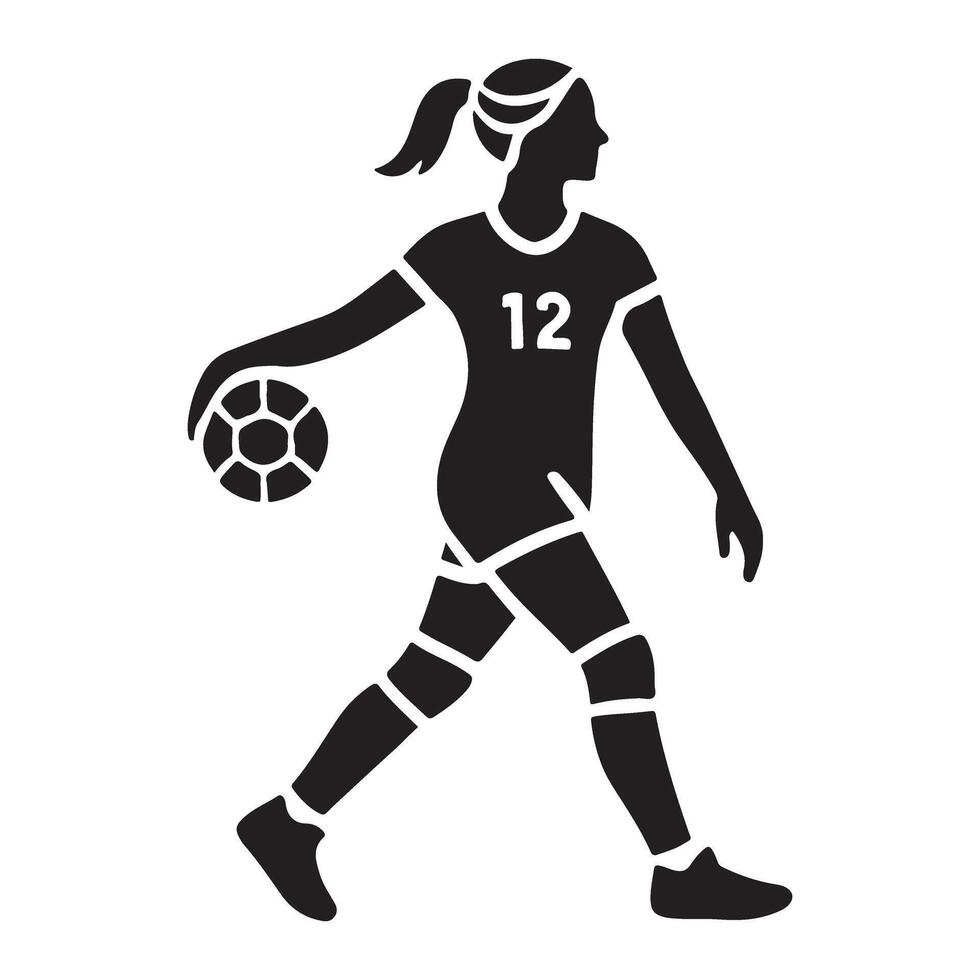 Silhouette of Female Volleyball Player Walking with Ball Illustration vector