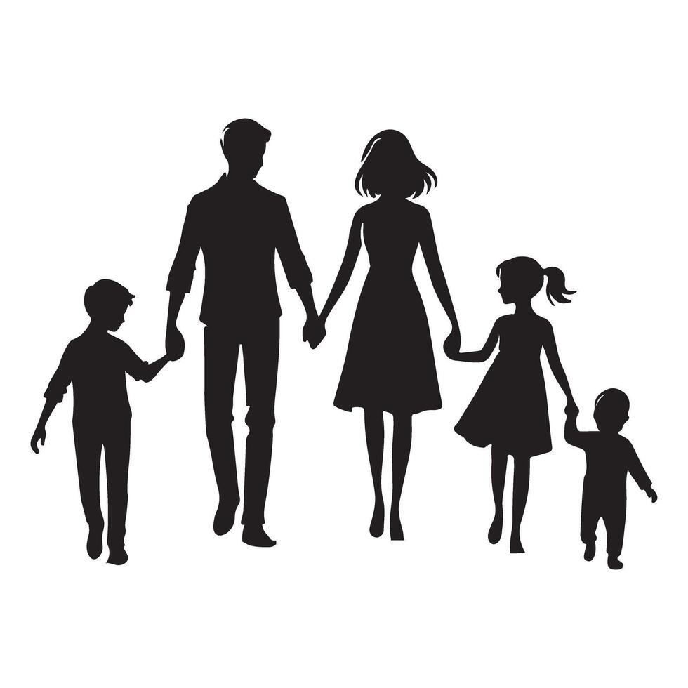 Family Silhouette Walking Hand in Hand Illustration vector