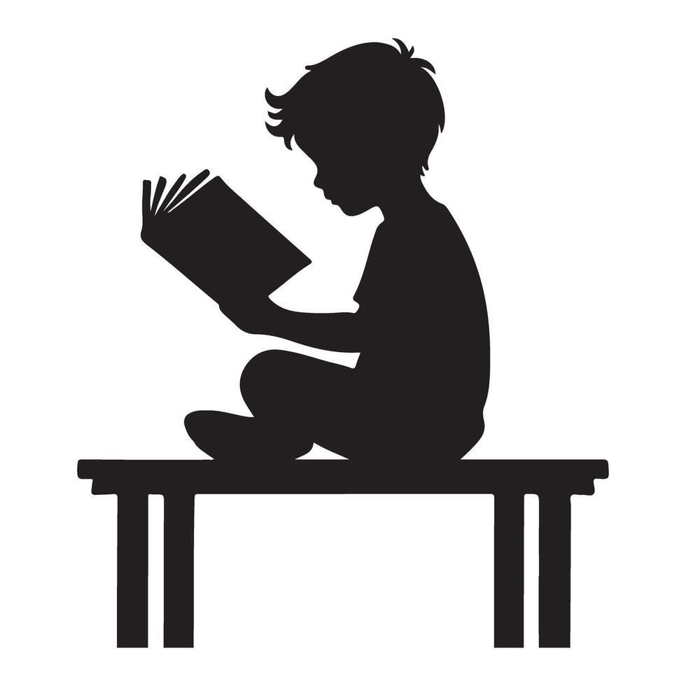 Child Reading a Book Silhouette Illustration vector