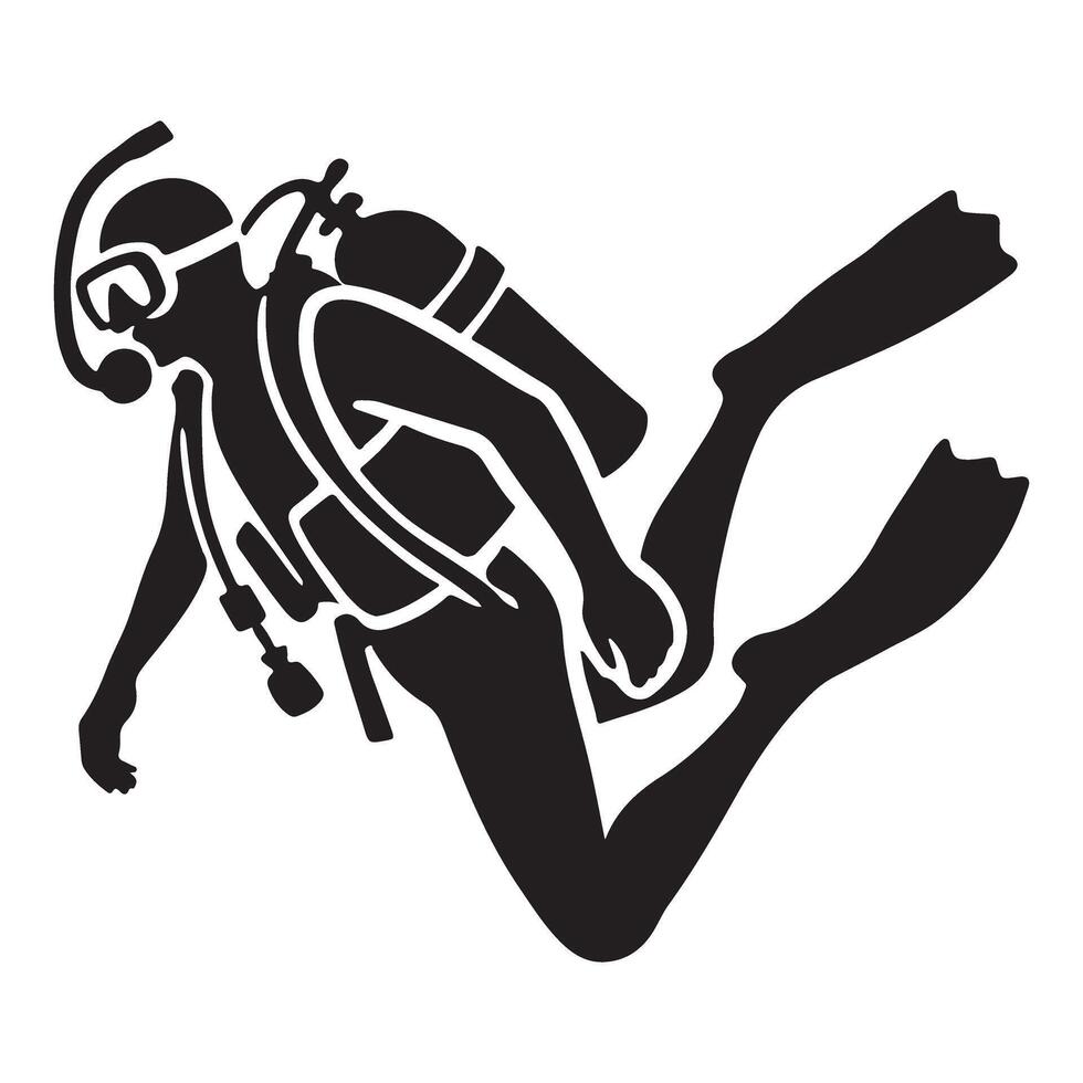 Scuba Diver Silhouette Action Pose Illustration vector