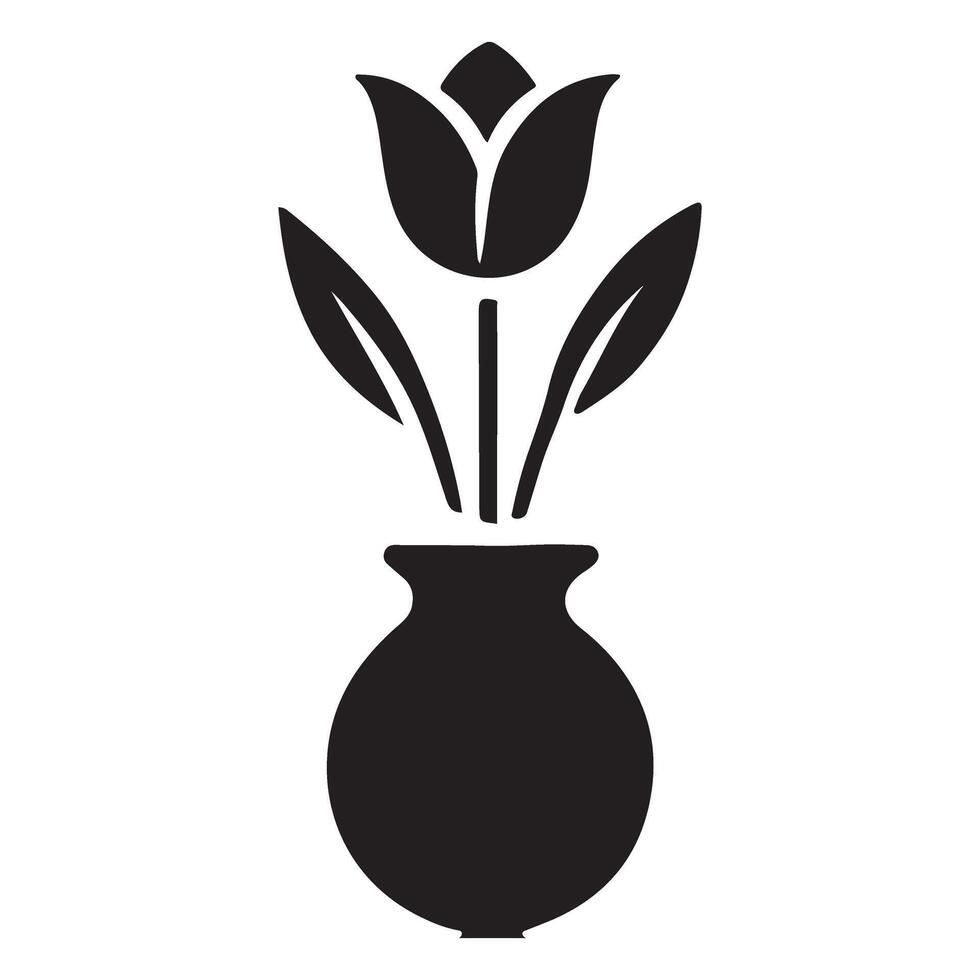 Elegant Tulip in Vase Silhouette Art vector