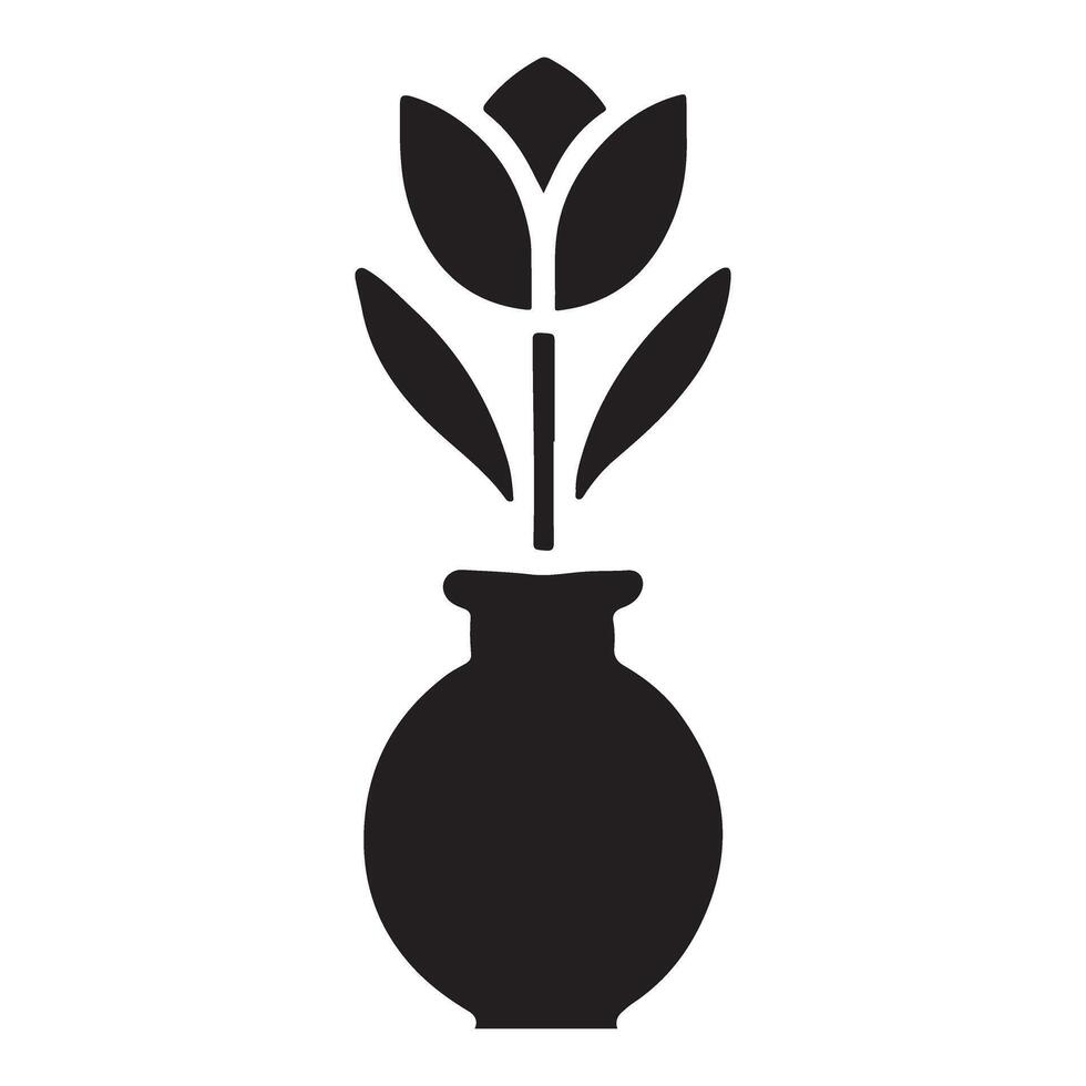 Simple Tulip in Vase Silhouette Botanical Art vector