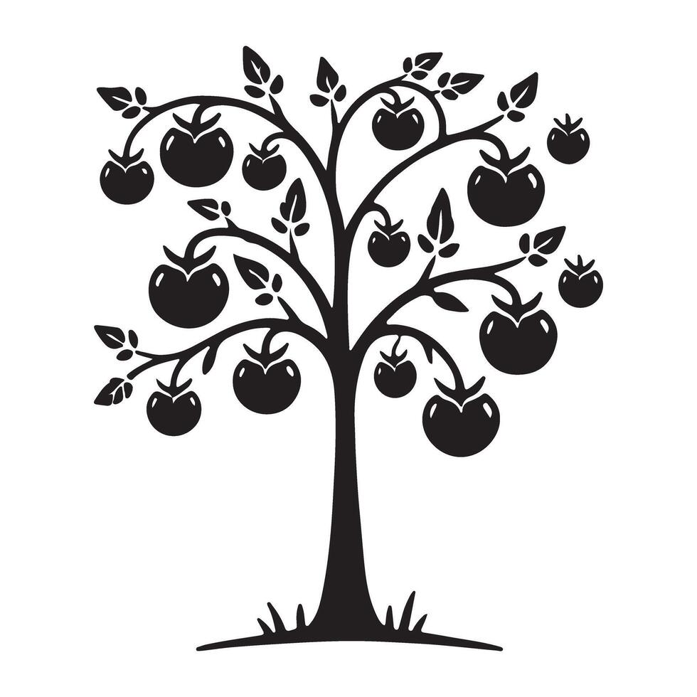 Silhouette Illustration of a Tomato Plant with Ripe Tomatoes vector
