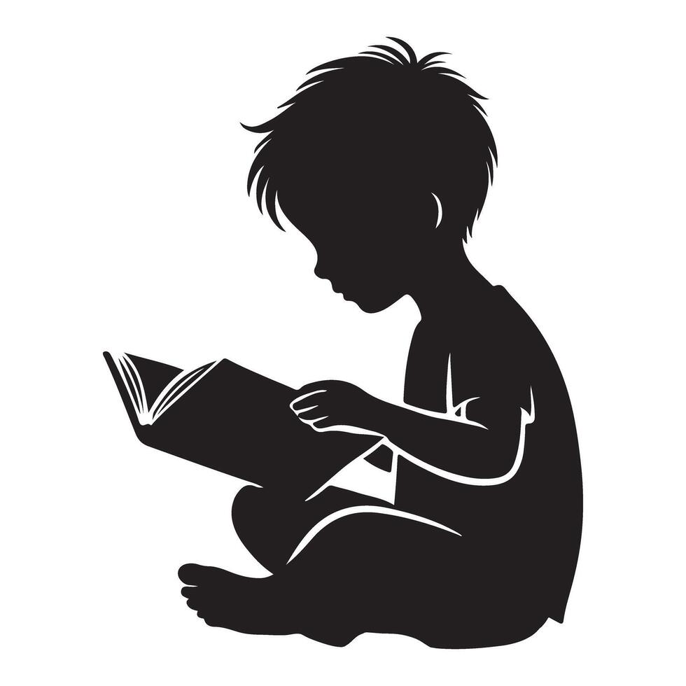 Child Reading Book Silhouette Illustration vector