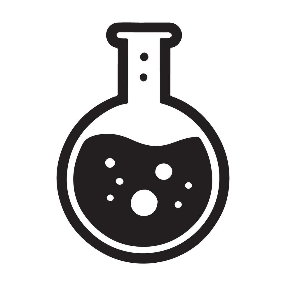 Black Silhouette Erlenmeyer Flask with Bubbling Liquid Illustration vector