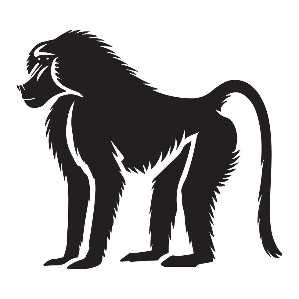 Majestic Baboon Silhouette Standing Profile View vector