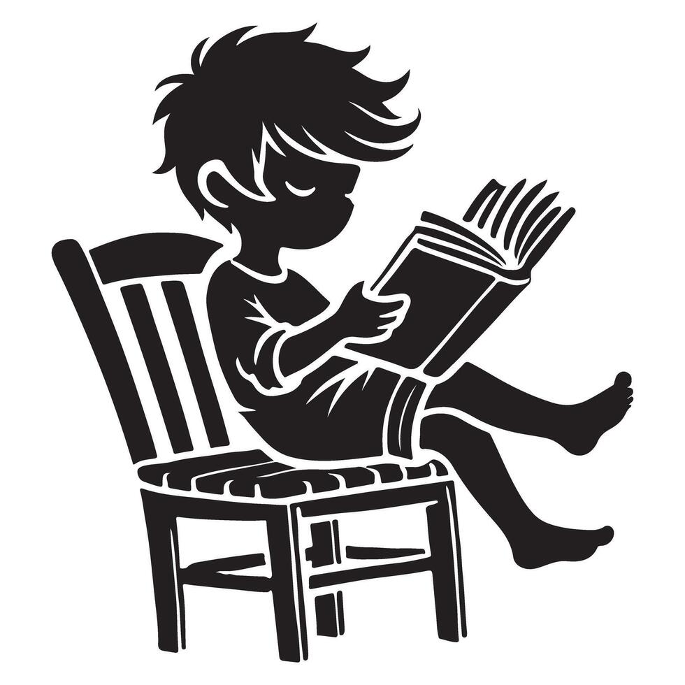 Silhouette of Child Reading a Book in a Chair vector