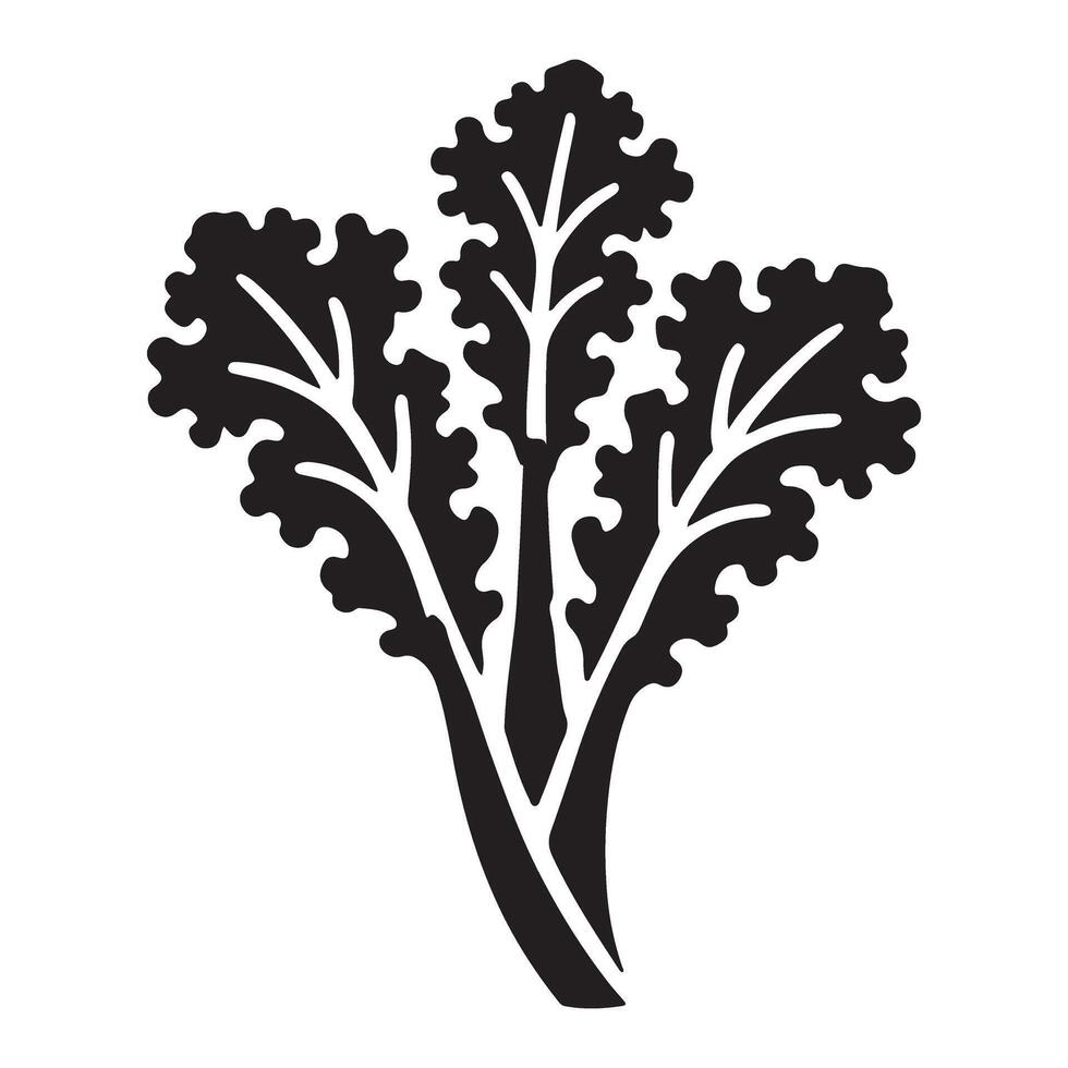 Detailed Black Silhouette Illustration of Kale Leaves vector