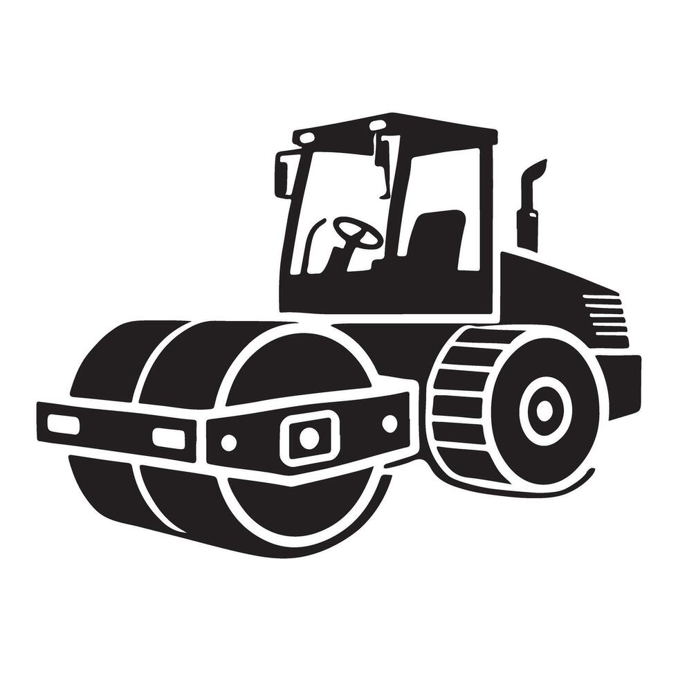 Detailed Road Roller Silhouette for Construction Projects vector