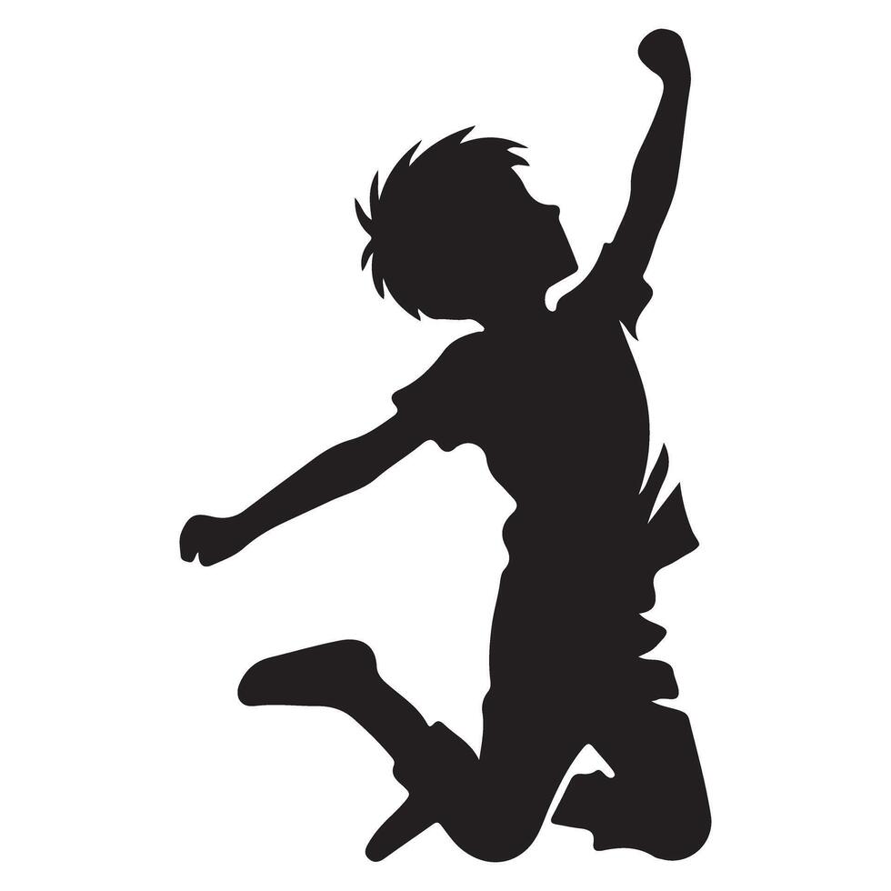 Silhouette of a Boy Exuberantly Jumping in the Air vector