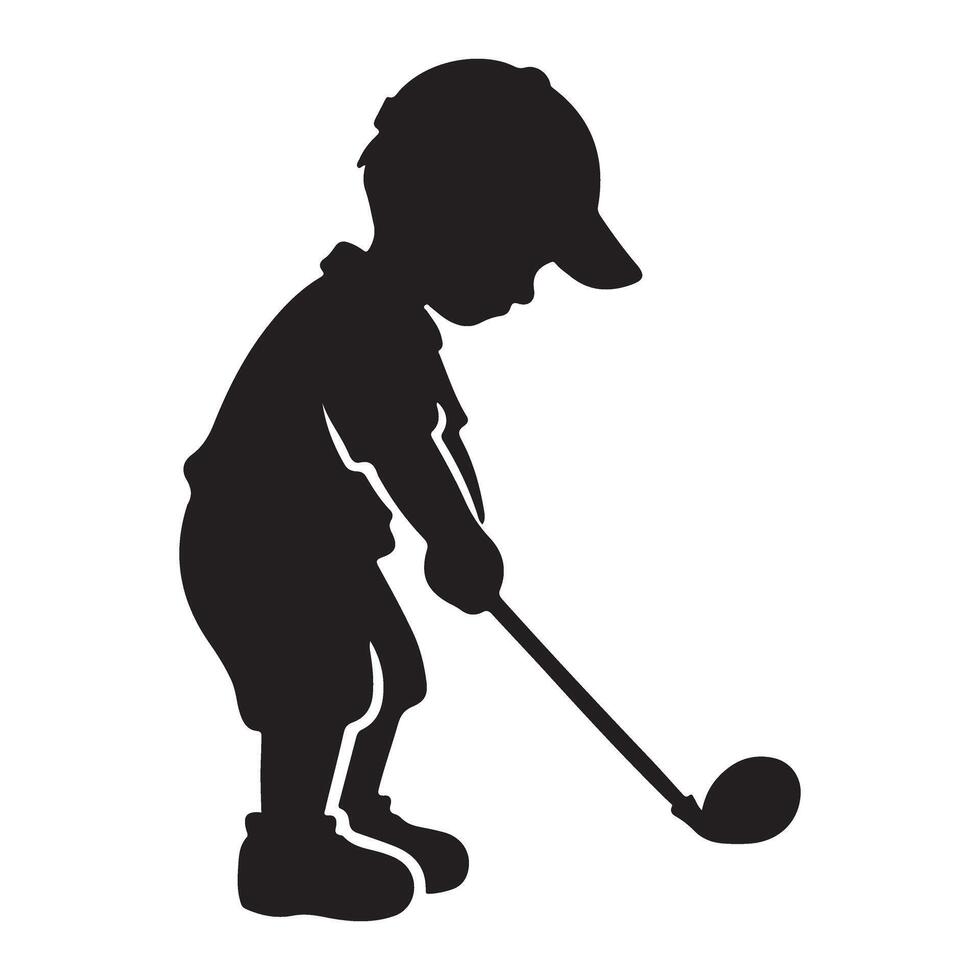 Silhouette of a Young Golfer Swinging a Club vector