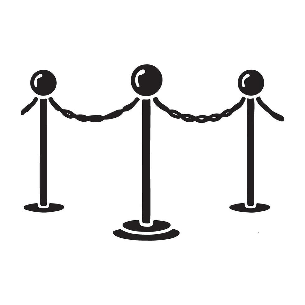 Stanchion Chain Silhouette Icon Barrier Rope Crowd Control vector