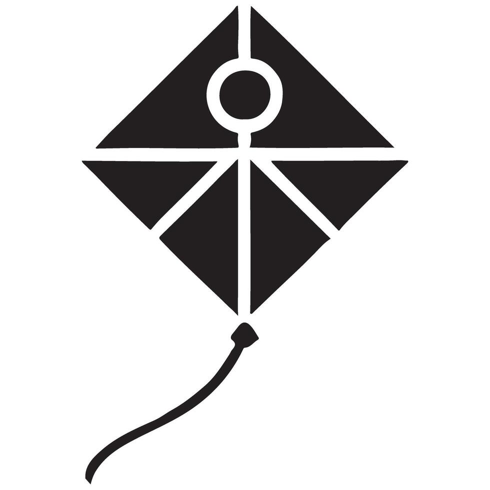 Geometric Black Silhouette Kite Icon Playful Wind Toy vector