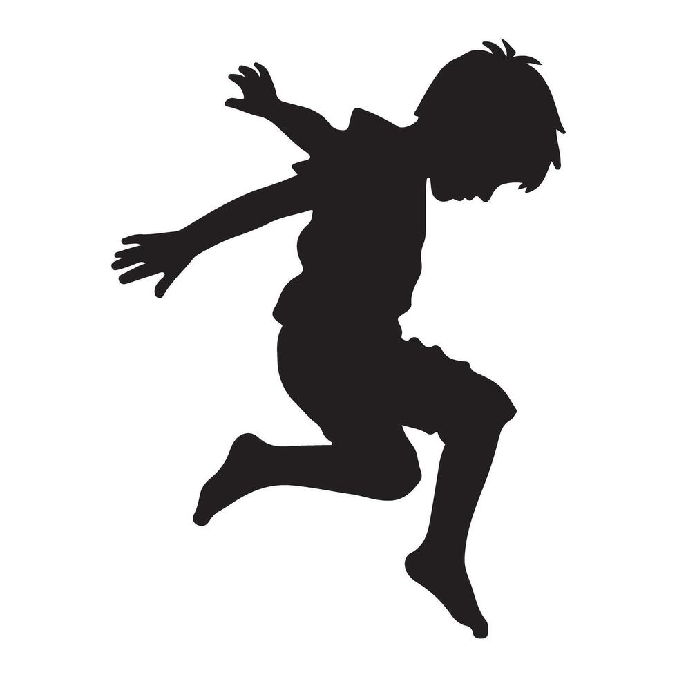 Silhouette of a Child Joyfully Leaping in the Air vector
