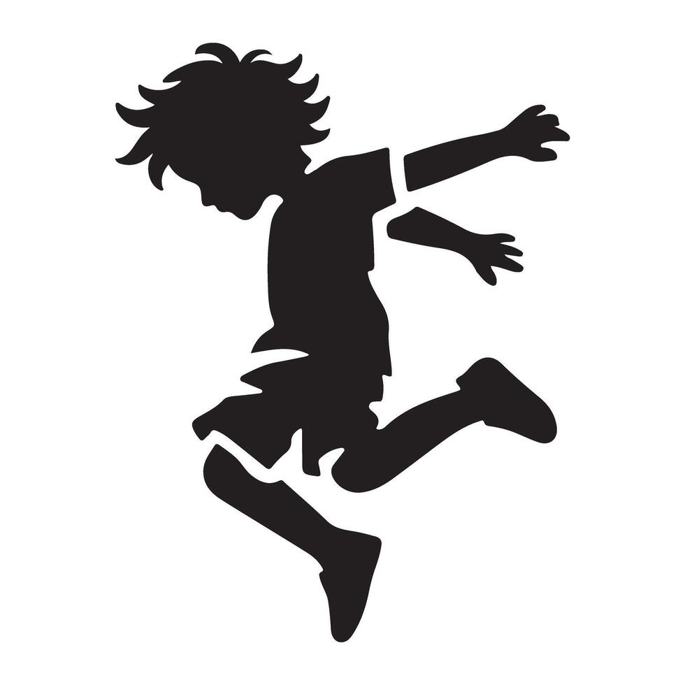 Silhouette of a Boy Joyfully Leaping in the Air vector