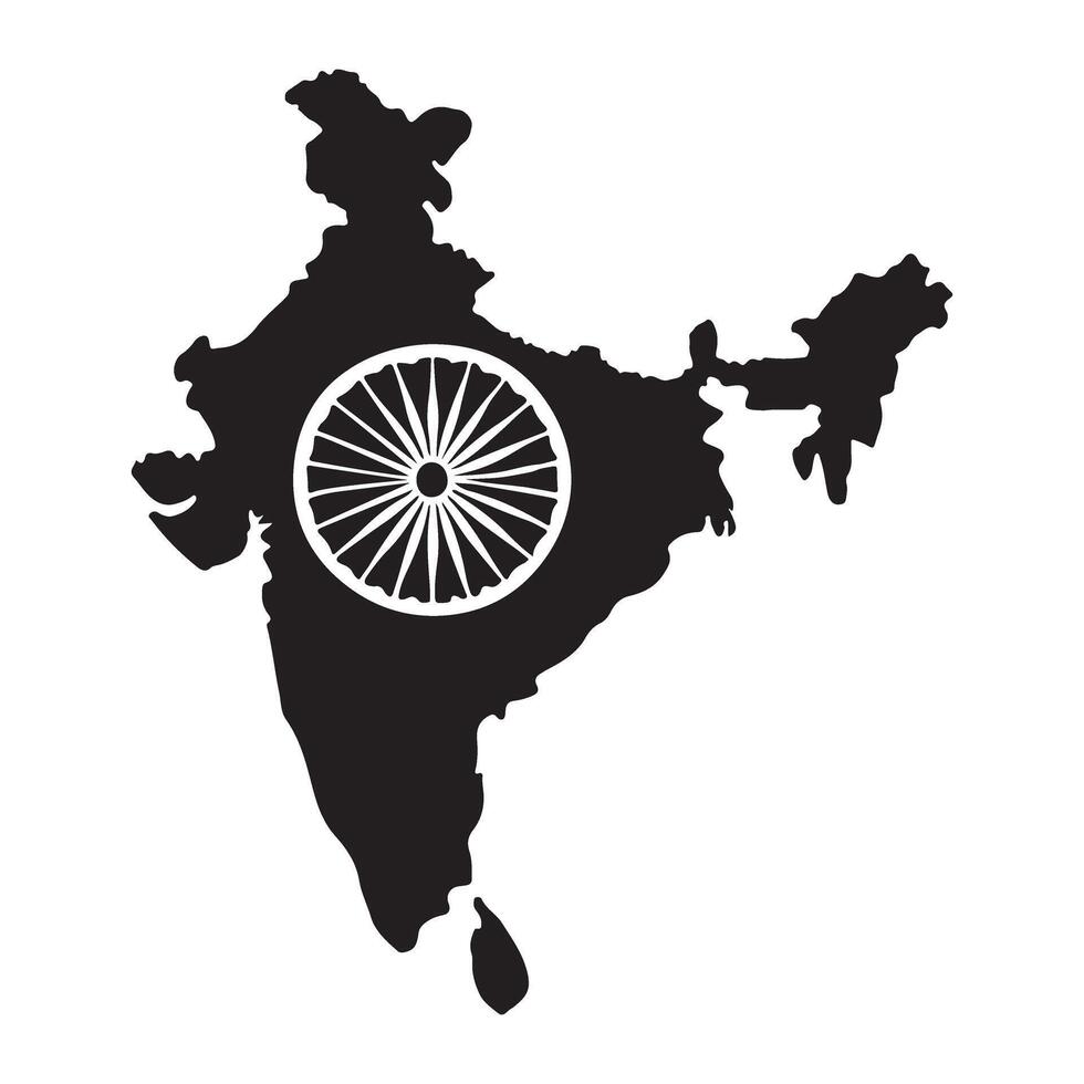 India Map Silhouette with Ashoka Chakra Emblem vector