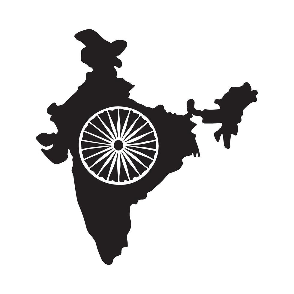 India Map with Ashoka Chakra Silhouette vector