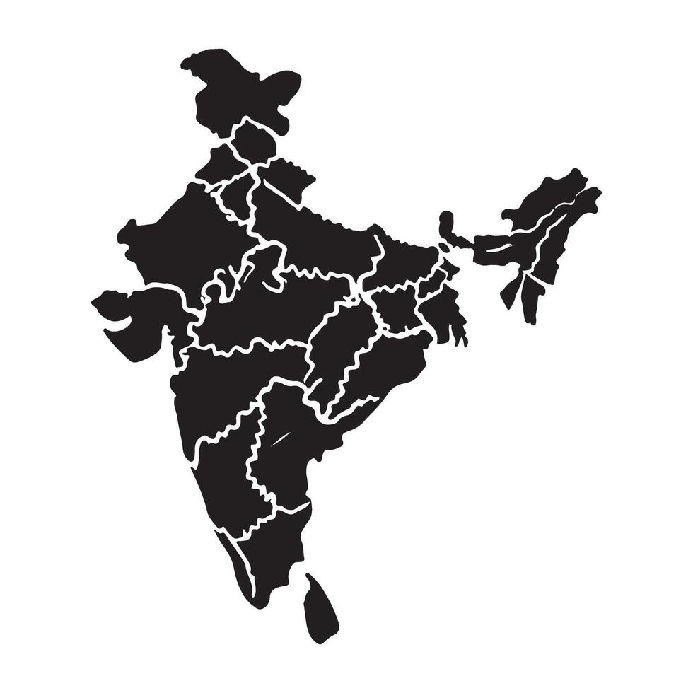 Black Silhouette Map of India Showing State Divisions vector