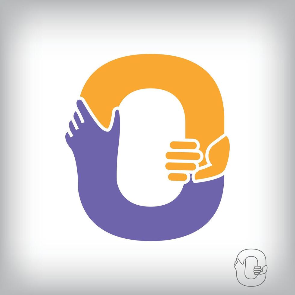 Unique handshake letter O design logo. Collaboration, help, agreement and teamwork corporate company design. vector