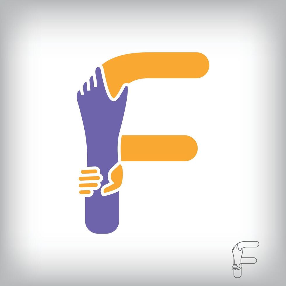 Unique handshake letter F design logo. Collaboration, help, agreement and teamwork corporate company design. vector