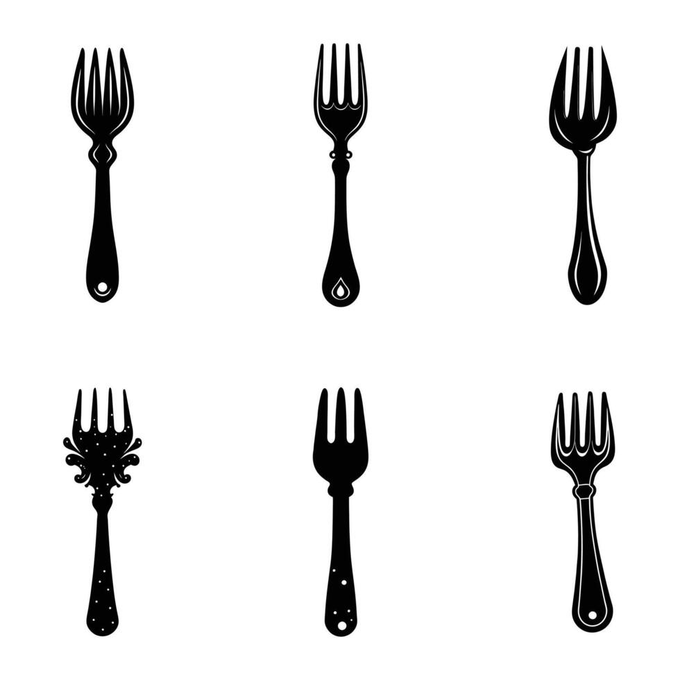 fork set black silhouette icons on white background vector