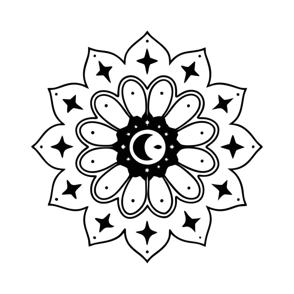 a black and white drawing of a flower with stars vector