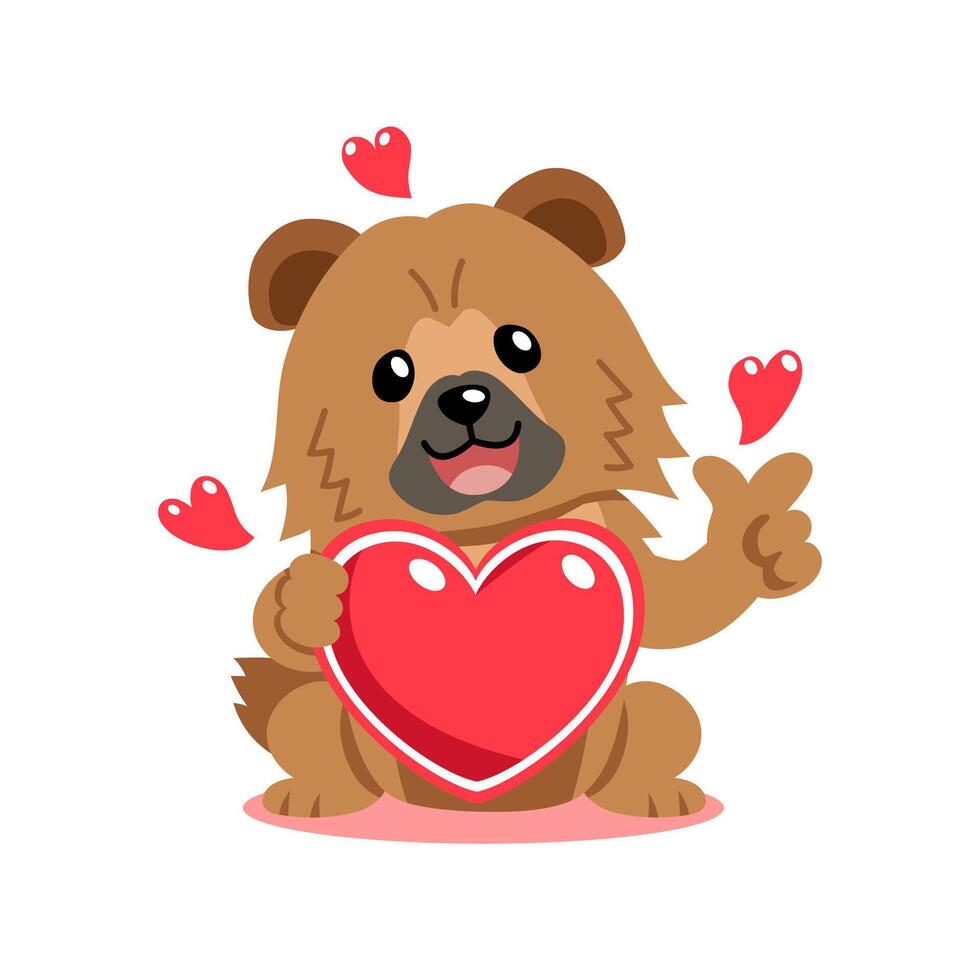 cartoon valentine cute chow chow dog holding a big red heart vector