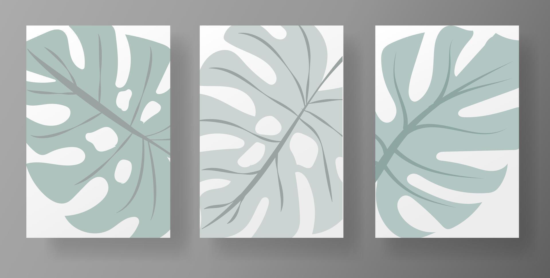 Modern mockup set featuring illustrations of tropical leaves for social media templates vector