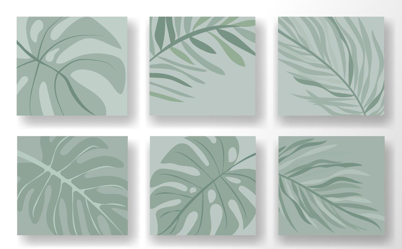 Inspirational mockup template set for social media featuring elegant leaf illustrations in soothing green tones vector