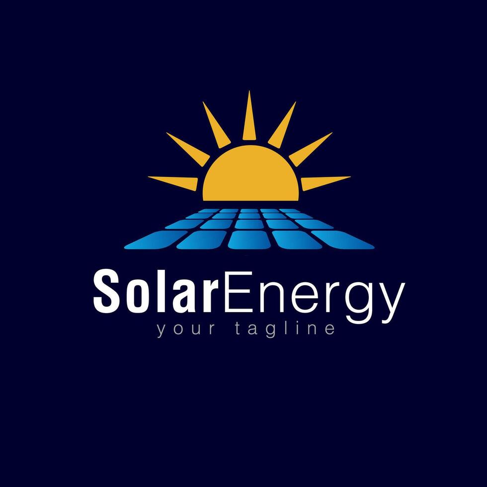 Premium and uniqu logo design featuring a solar panel, sun, and leaf, symbolizing clean energy and nature. Perfect for renewable energy solutions and eco-friendly branding. vector