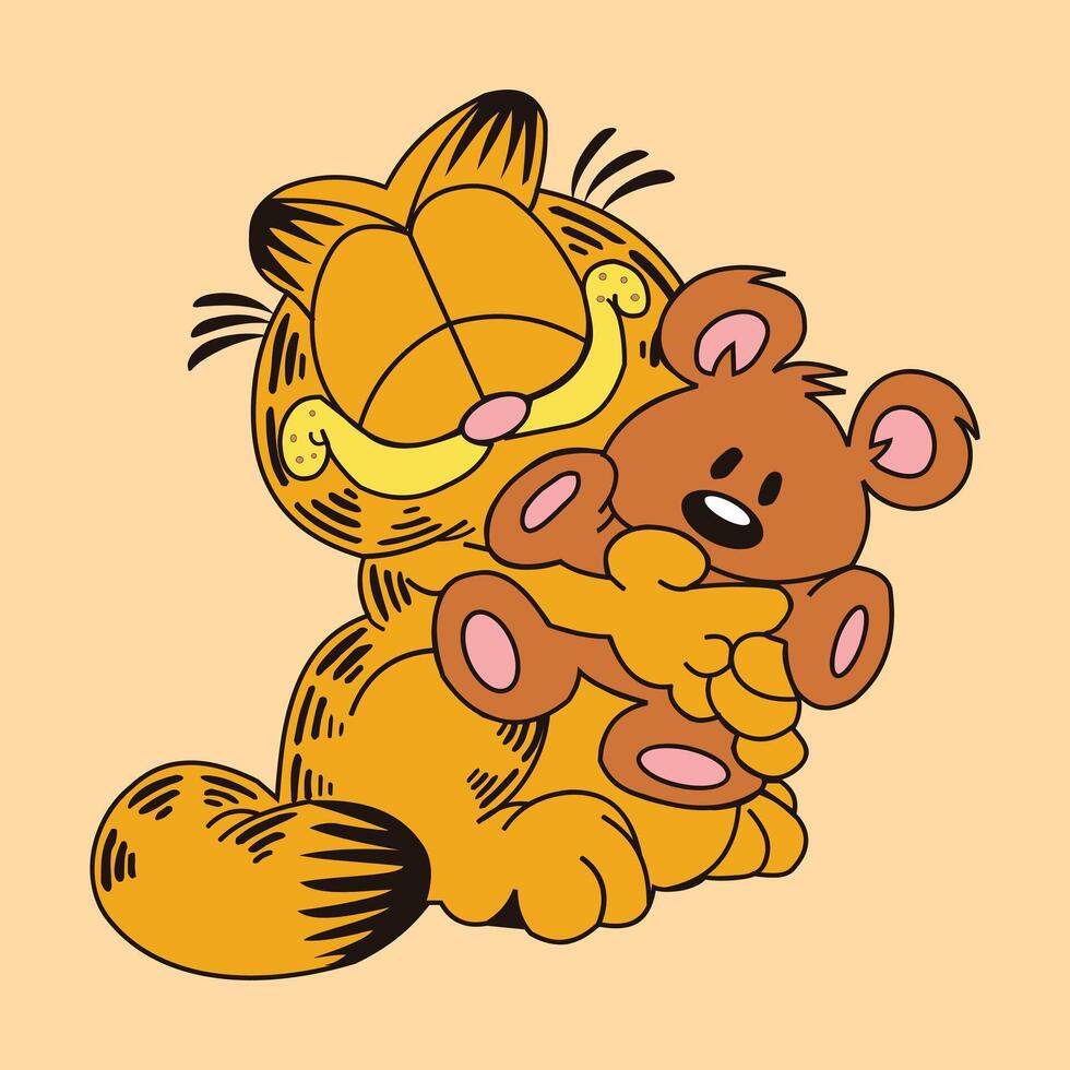 Garfield The Cat Hugging Teddy Bear vector