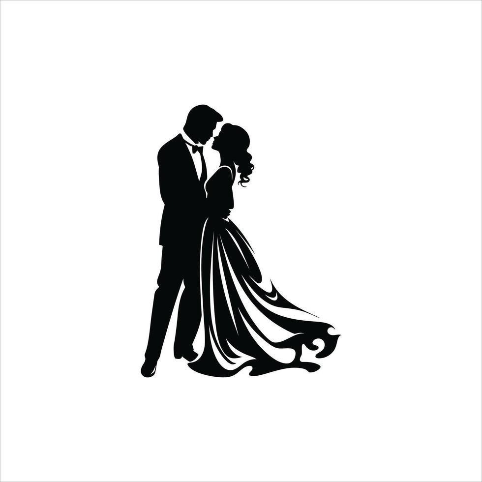 Romantic black and white Silhouette Design Couple in Minimalist Style vector