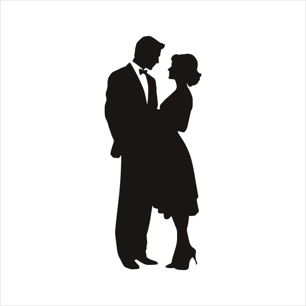 Romantic Shadow Silhouette of a Couple in Minimalist Black and White Design vector