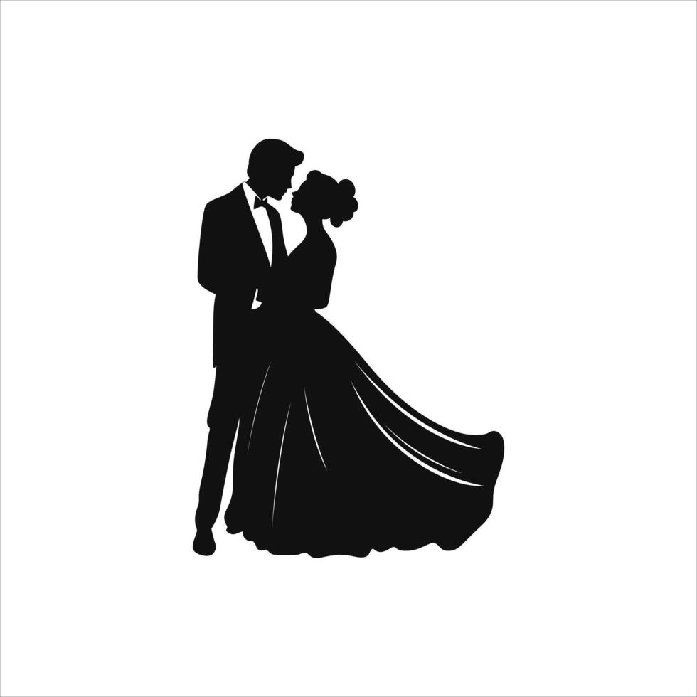 Profile View Valentine Silhouette Romantic Black and White Art vector
