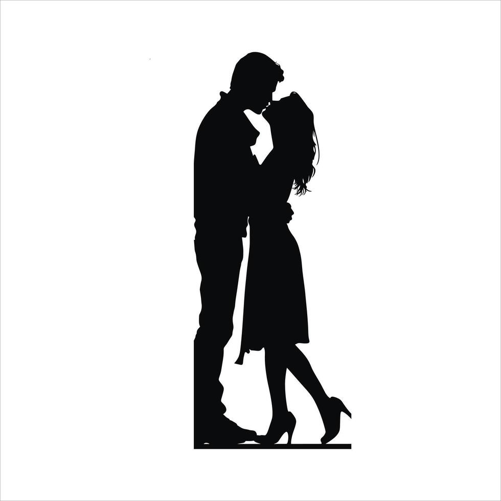 Minimalist Couple Silhouette Black and White Valentine Art vector
