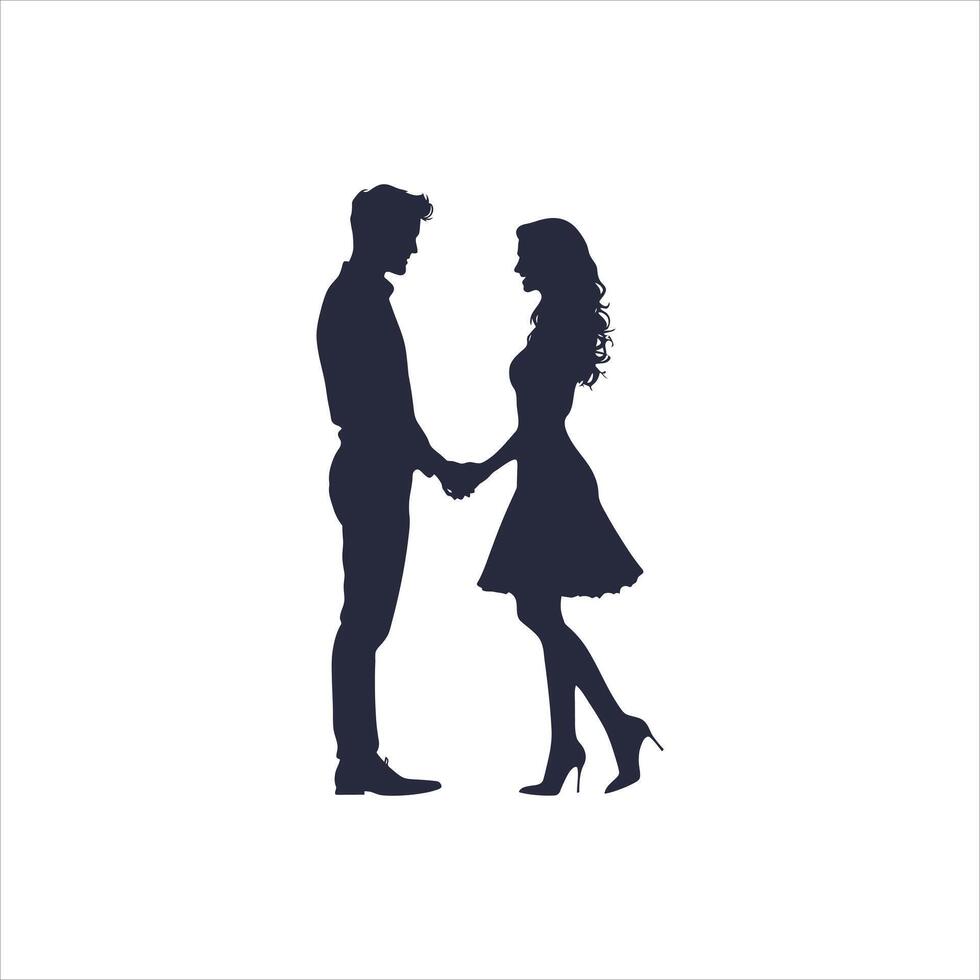 Minimalist Valentine Silhouette of a Couple in Love Walking Hand in Hand vector