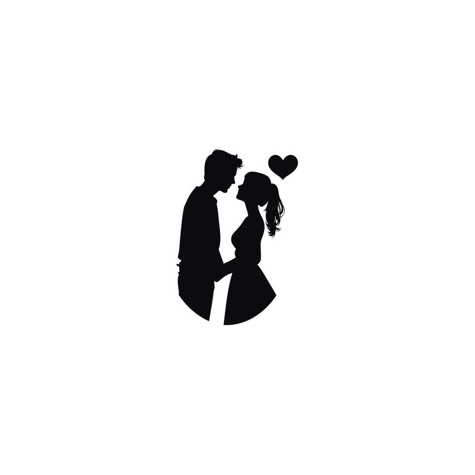 Negative Space Valentine Silhouette Art of a Romantic Couple Holding Hands in Profile View Symbolizing Love Unity and Connection in Elegant Black and White Minimalist Design vector