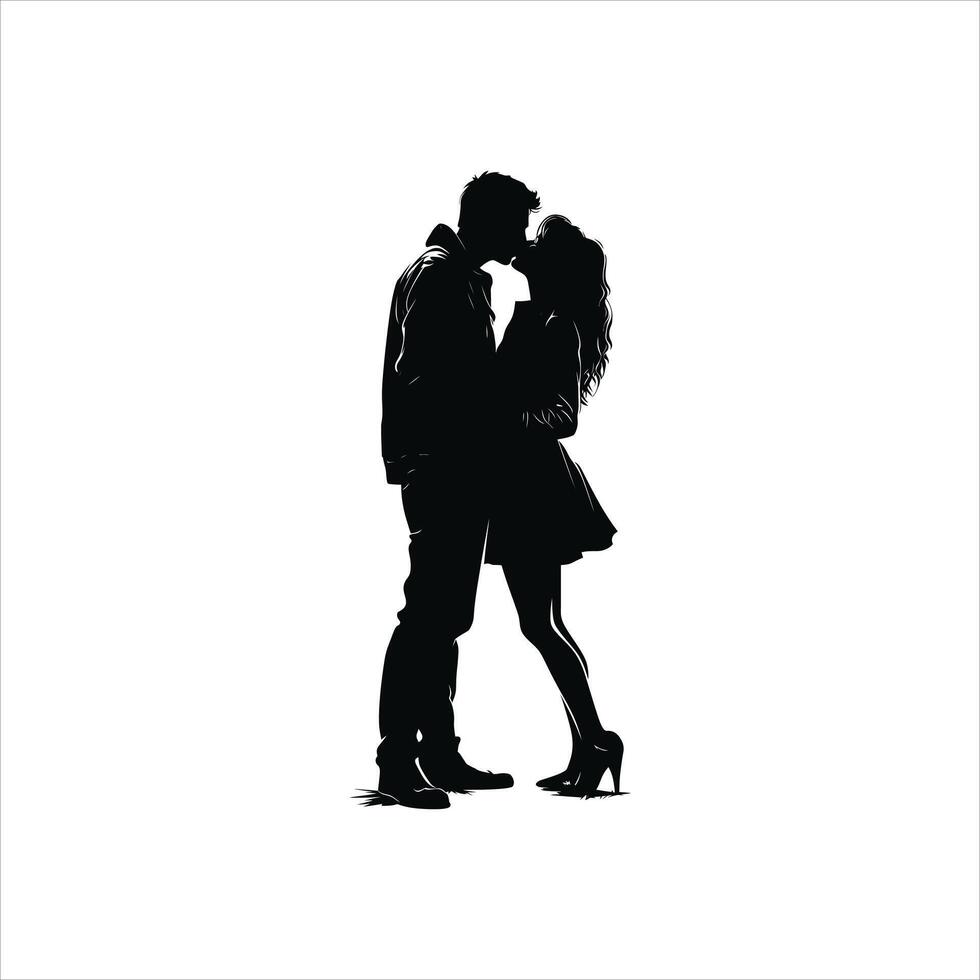 Elegant Valentine Silhouette Art of a Romantic Couple Holding Hands Walking in Profile View in a Minimalist Design with Black and White Clean Lines and Negative Space vector
